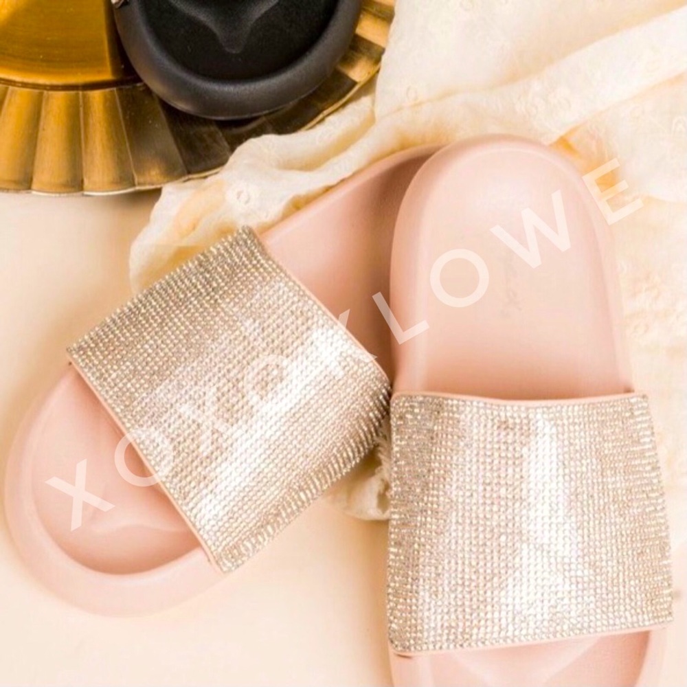 Rhinestone Sparkle One Band Slide Sandal Pinkish Nude